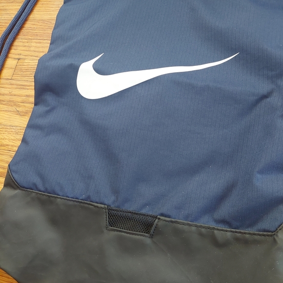 Nike Blue and Black Drawstring Backpack Swoosh Sturdy Double Ribbed Nylon - Picture 2 of 5